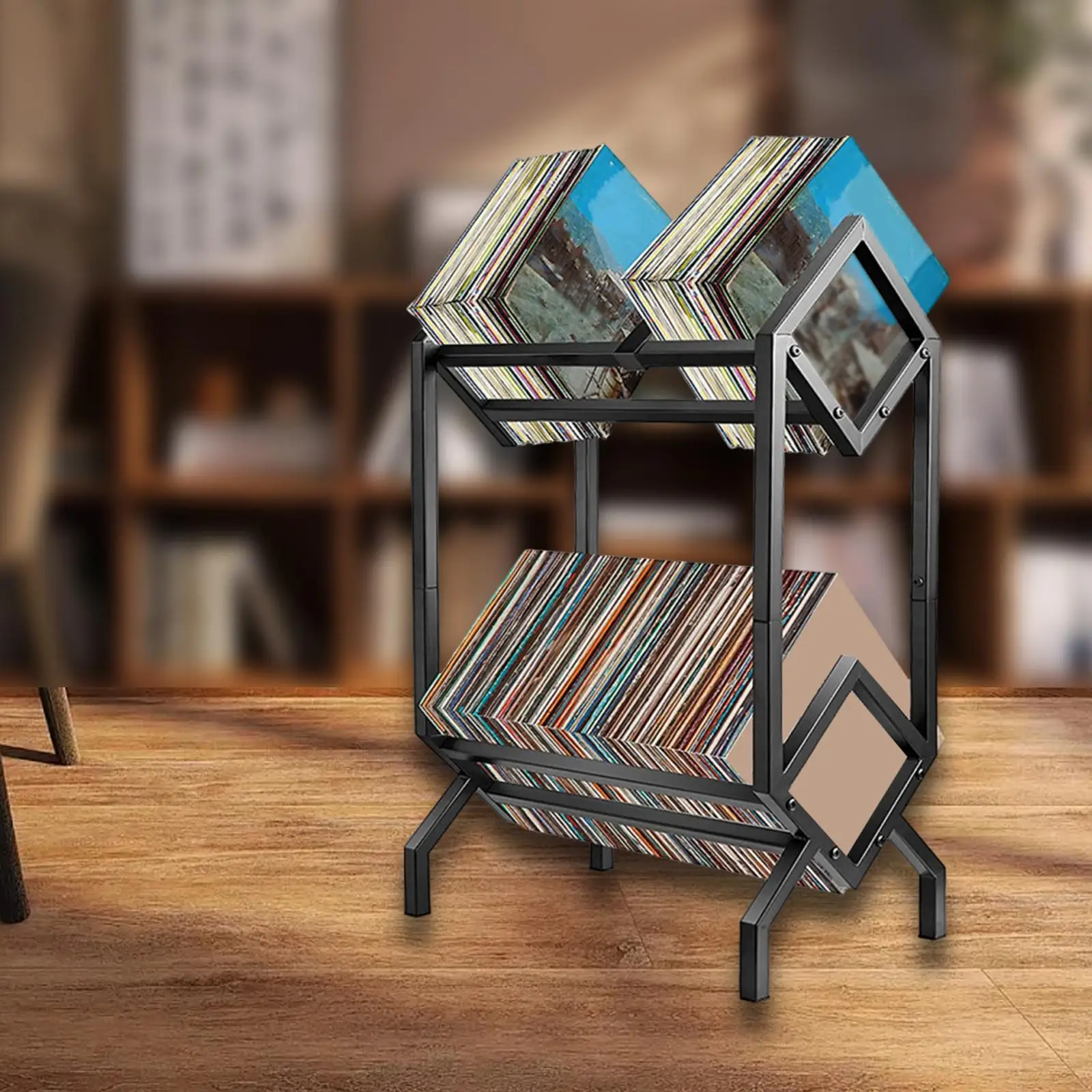 

Vinyl Record Display Stand Multiuse Metal Sturdy Double Layer CD Rack Display