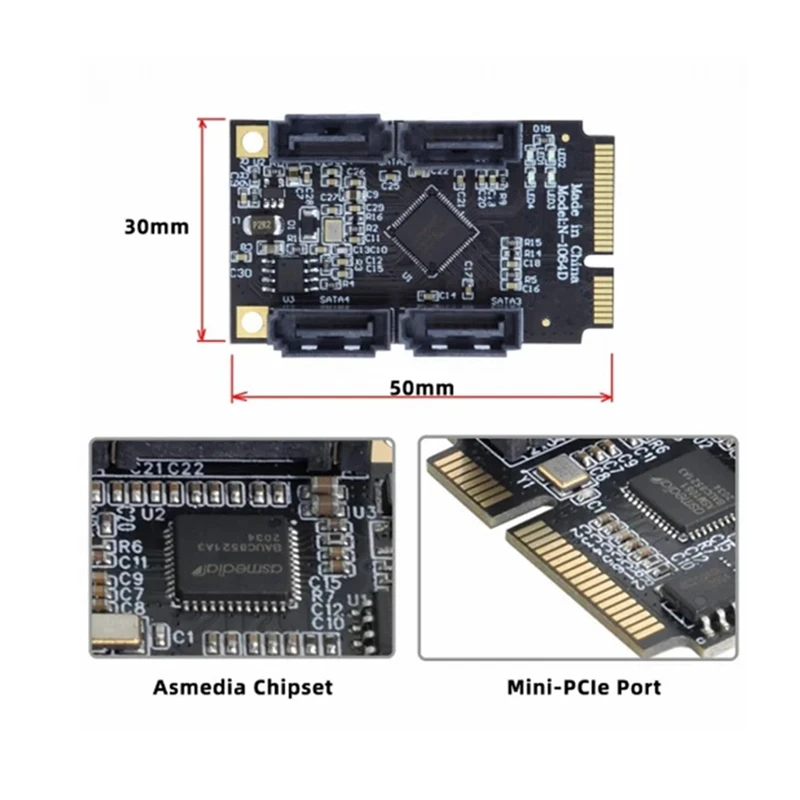 A+E PCI Express Mini PCI-E PCI Express PCI-E to 4 Ports SATA 3.0 ESATA PCIE SATA3 6Gbps Expansion Card PCI-E Adapter-WDL