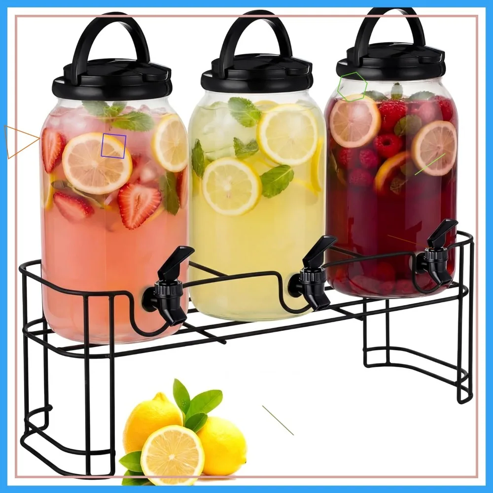 

3-Pack Drink Dispenser with Stand, 1 Gallon Each, Sturdy Metal Base, Black for Parties