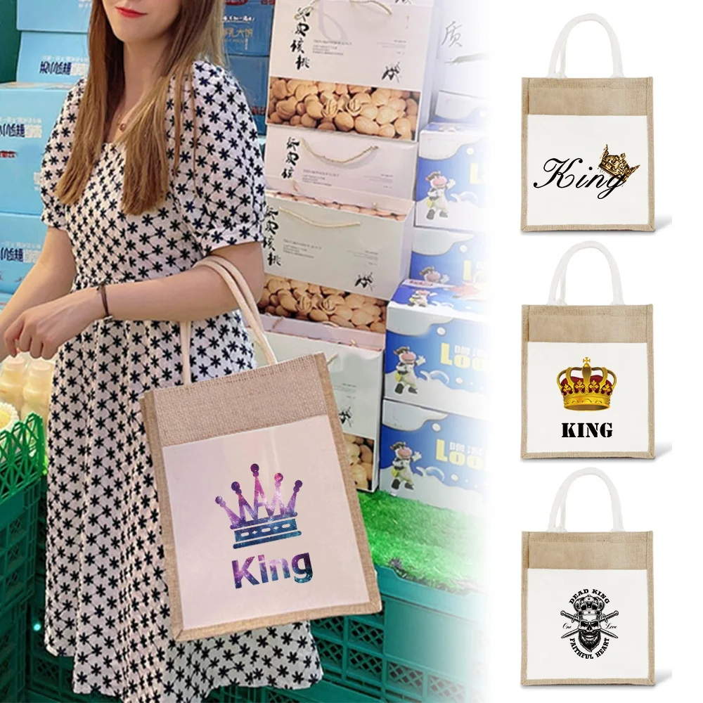 

Large Capacity Storage Shopping Bag Environmentally Friendly Linen Single Shoulder Shopping Bags Item Storage Bag King Printing