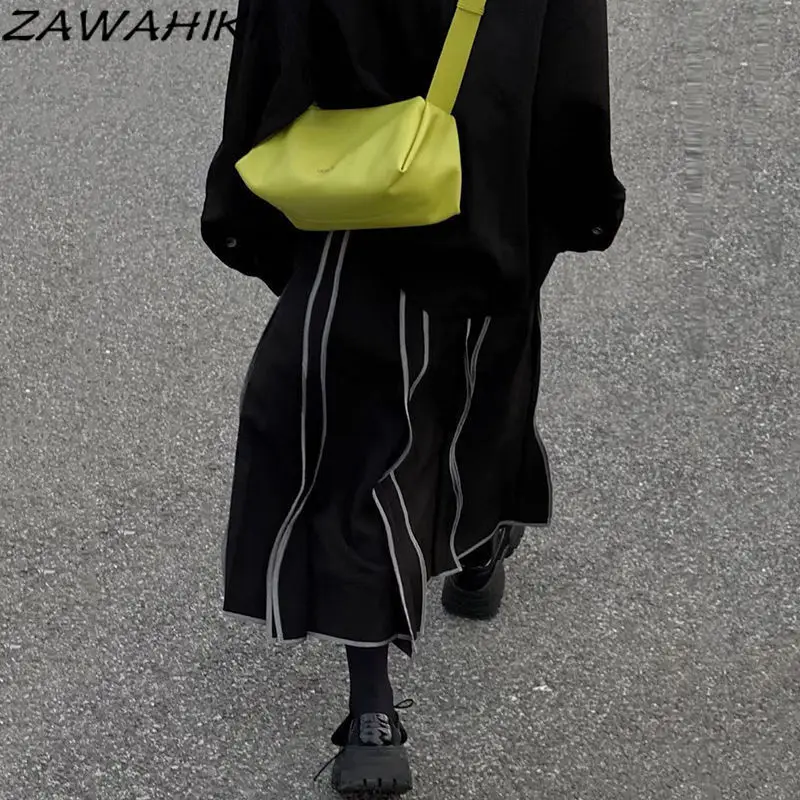 

ZAWAHIKI Long Skirts for Women Japanese Sweet Chic Pleated High Waist Vintage All Match Chic Y2K Temperament Faldas De Mujer