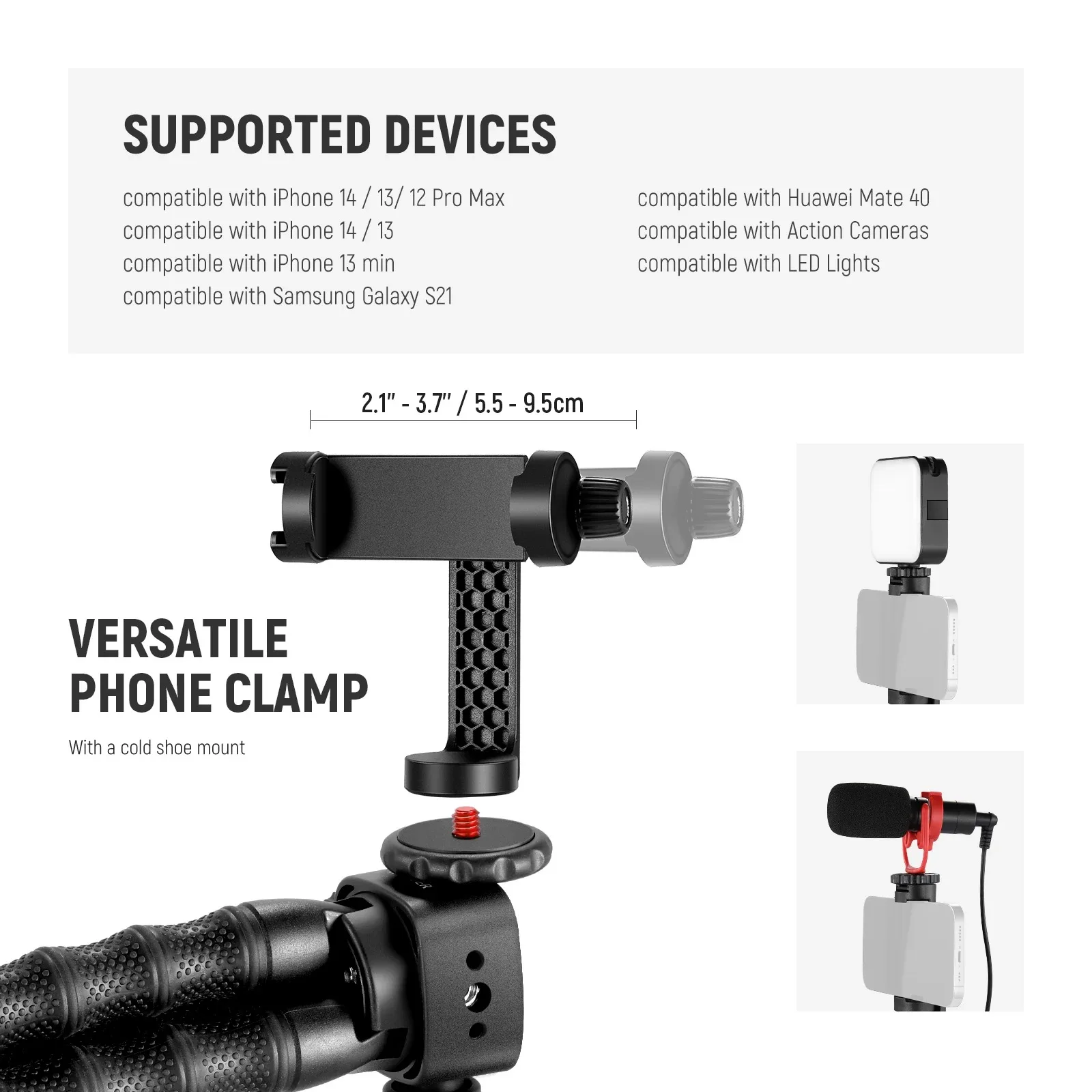NEEWER T91 Flexible Tripod with Two Magic Arms Travel Mini Tripod for Vlogging Compatible with GoPro Hero 12 15 14 Pro