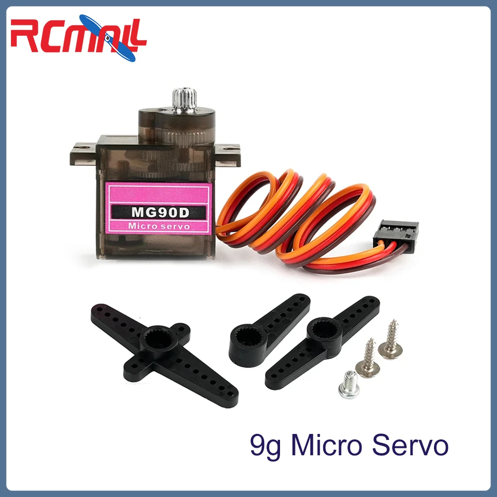 MG90D 9g Micro Servo 2.0kg.cm High Torque 4.8V-6V Metal Gear 180 Degree Angle Controllable Brush Motor for DIY RC Car