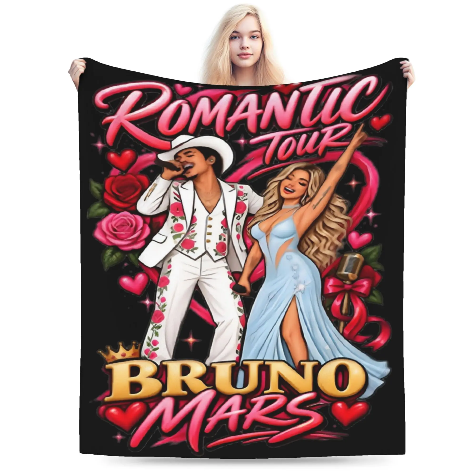 Bruno Mars Romantic Tour 2026 Blanket Warm Cozy Fluffy  Throw Blankets for Sofa 50x60 Inch Multi-size Rug Piece