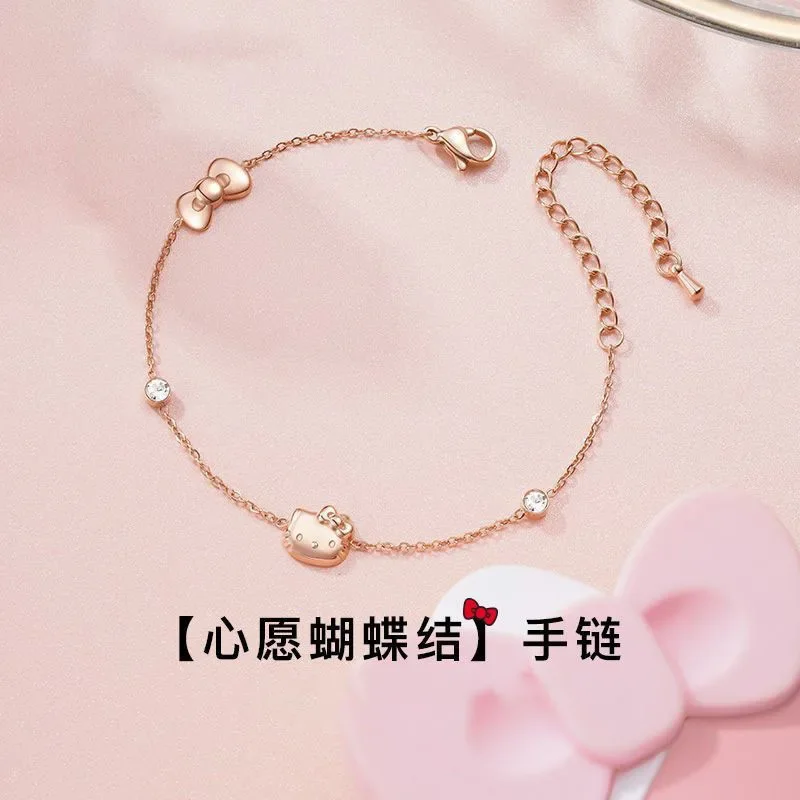 Sanrio Hello Kitty Charm Bracelet Cute Anime Cartoon Fashion Bow Shining Diamond Bracelet Women Jewelry Ornaments Holiday Gifts