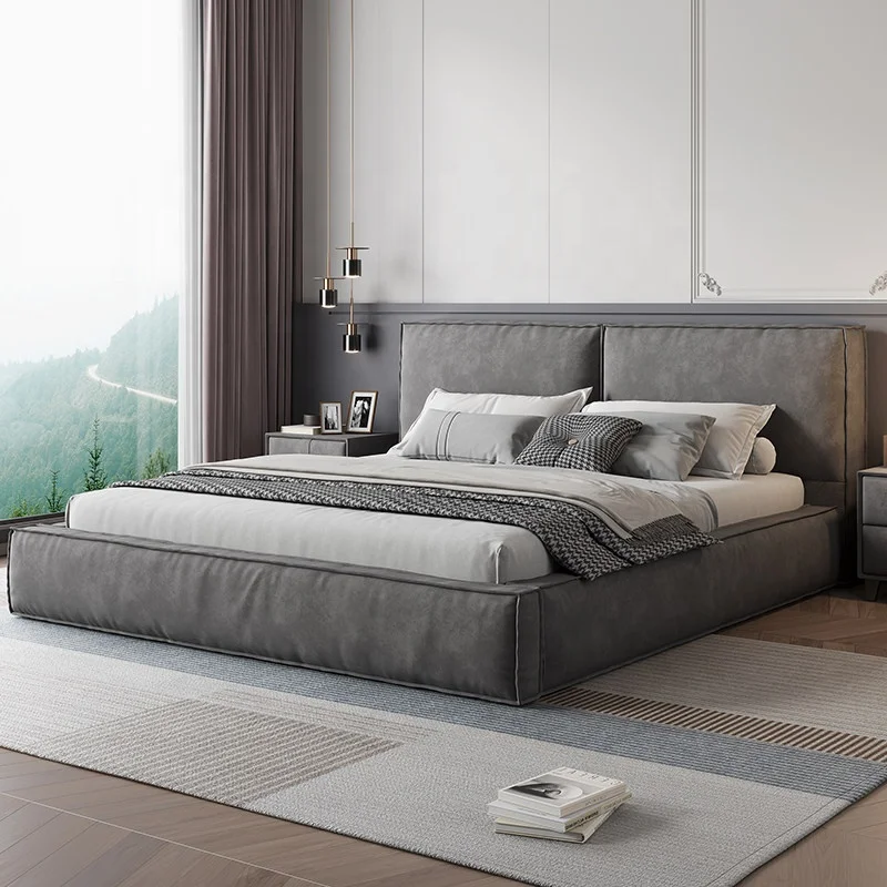xx-Tofu Block Bed, Italian Minimalist Style, Modern Down-Filled Upholstered Storage Double Bed for Master Bedroom&