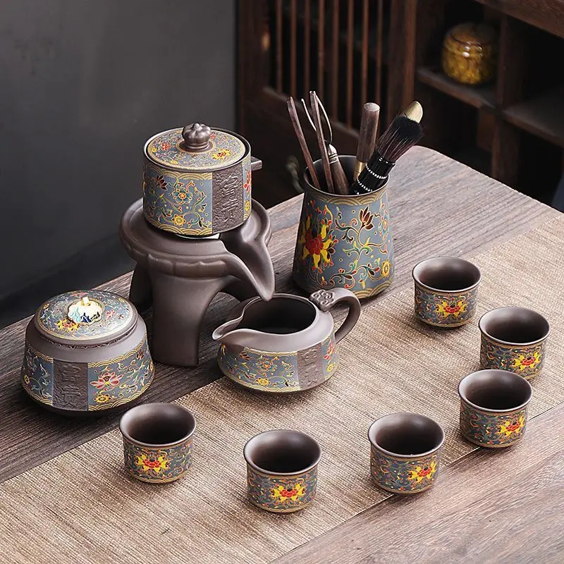 Purple Clay Stone mill creative lazy tea set living room simple rotary water home automatic kung fu tea set tea infuser