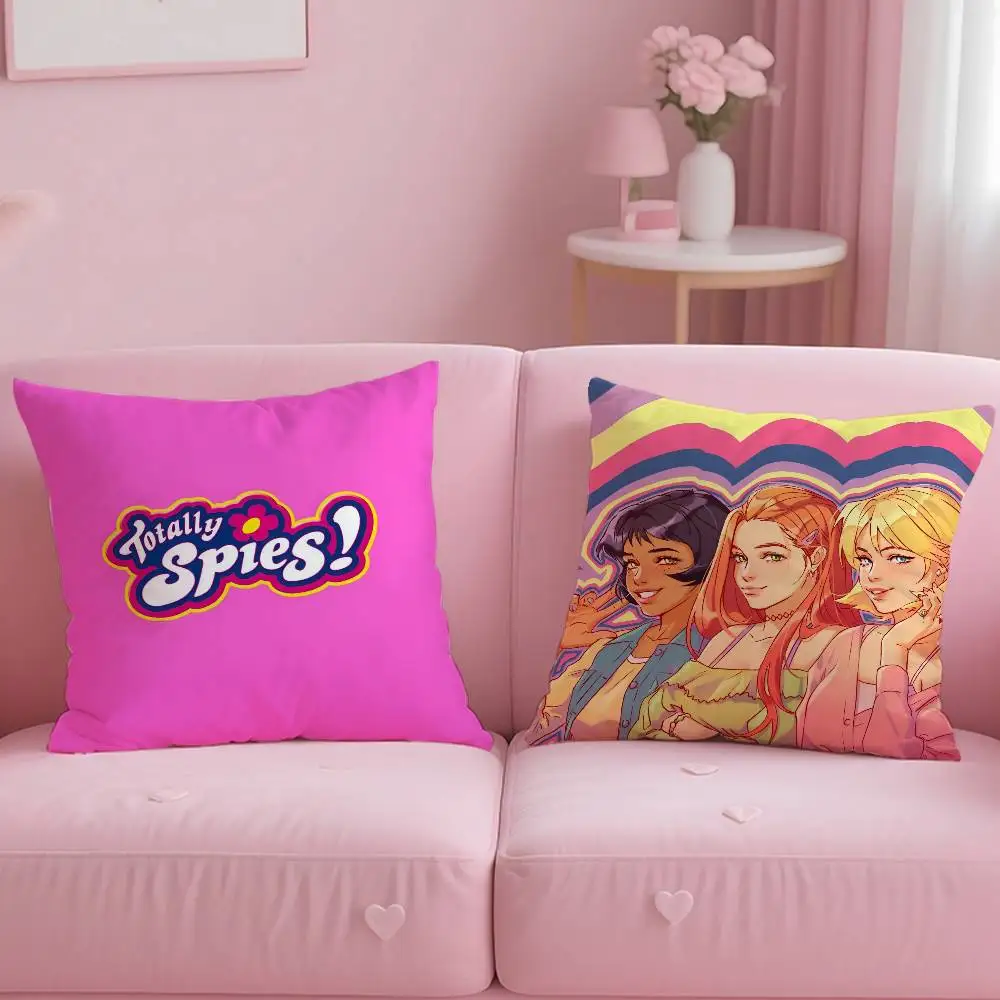 Y2k Cute Anime T-Totally Spies Pillow Case Anti-dustmite Pillowcase Invisible zipper silky short plush Sofa cushion cover