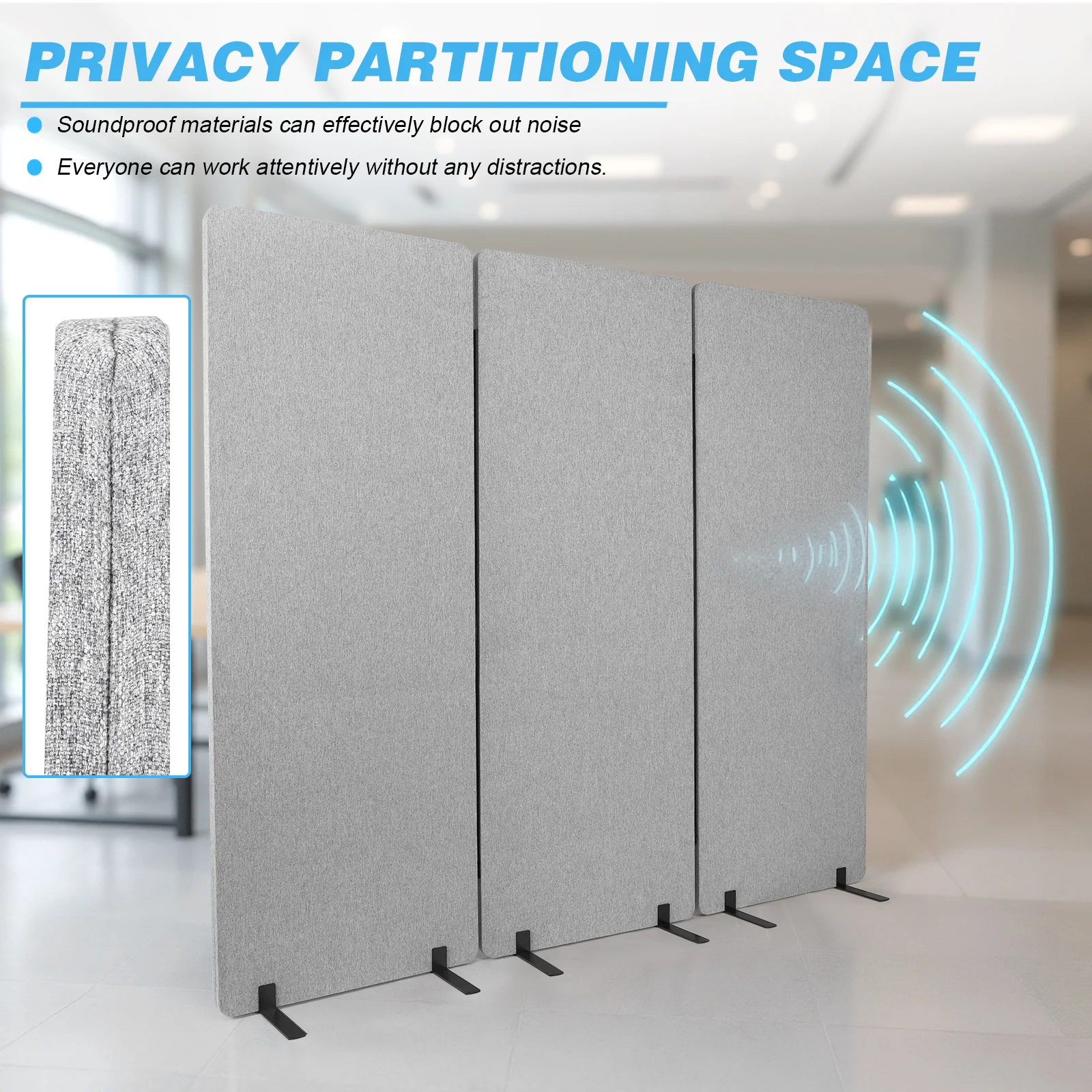 Room Divider Screen 3Panel Folding Privacy Screens Soundproof Privacy Panels Freestanding Room Divider Partition for Office Dorm