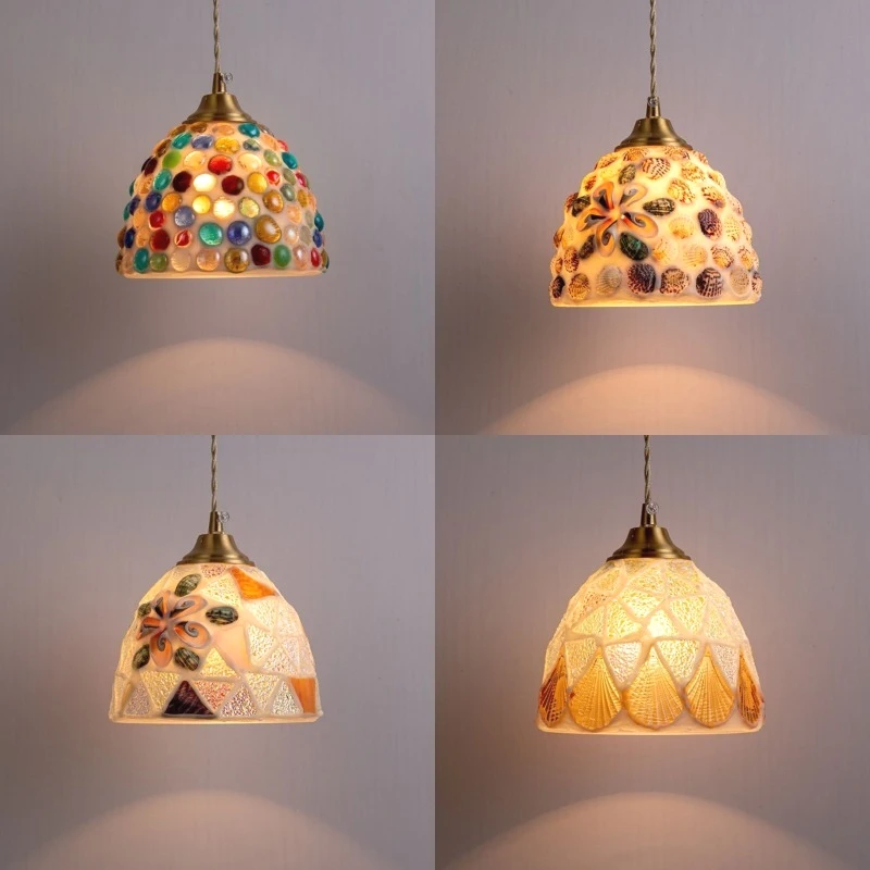 

Nordic Japanese Restaurant Lights Mosaic Creative Color Shell Bedroom Bedroom Bedside Balcony Bar Single Head Chandelier