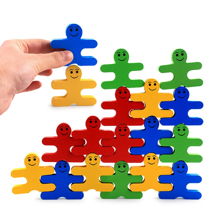 木製バランス悪役ブロック 幼児用モンテッソーリおもちゃ、教育用スタッキングおもちゃ 細かい運動能力のための分類とマッチング