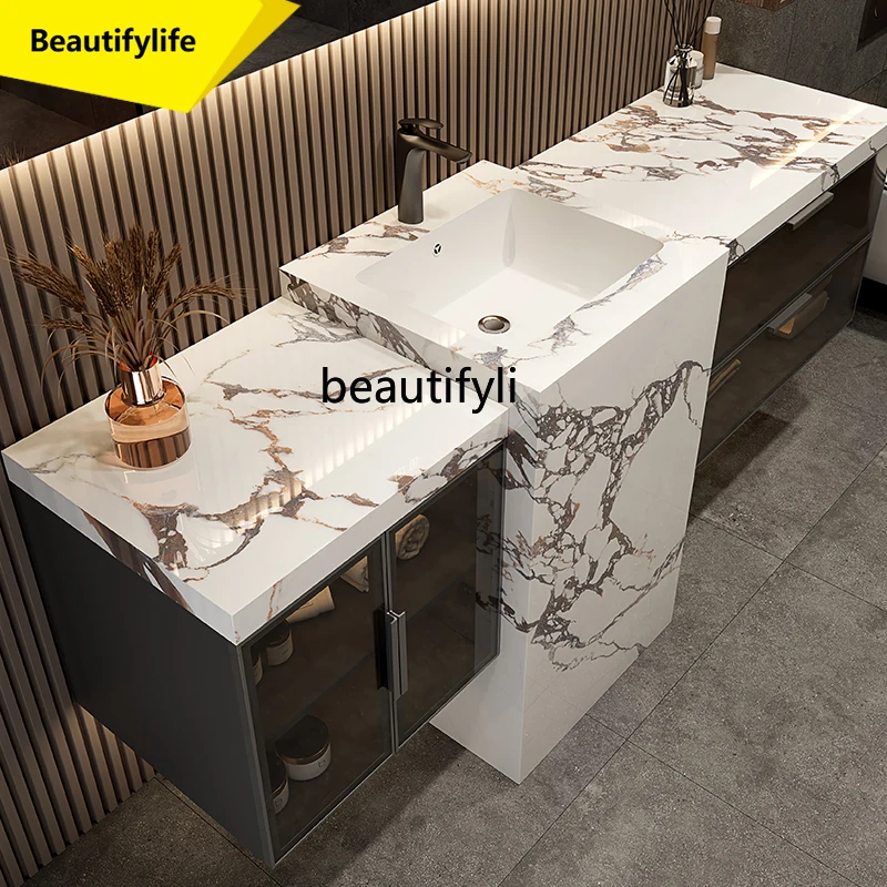

A57 Stone Plate Seamless Whole Washbin Bathroom Cabinet Floor Toilet Column Wash Basin Combination Washbasin Customization
