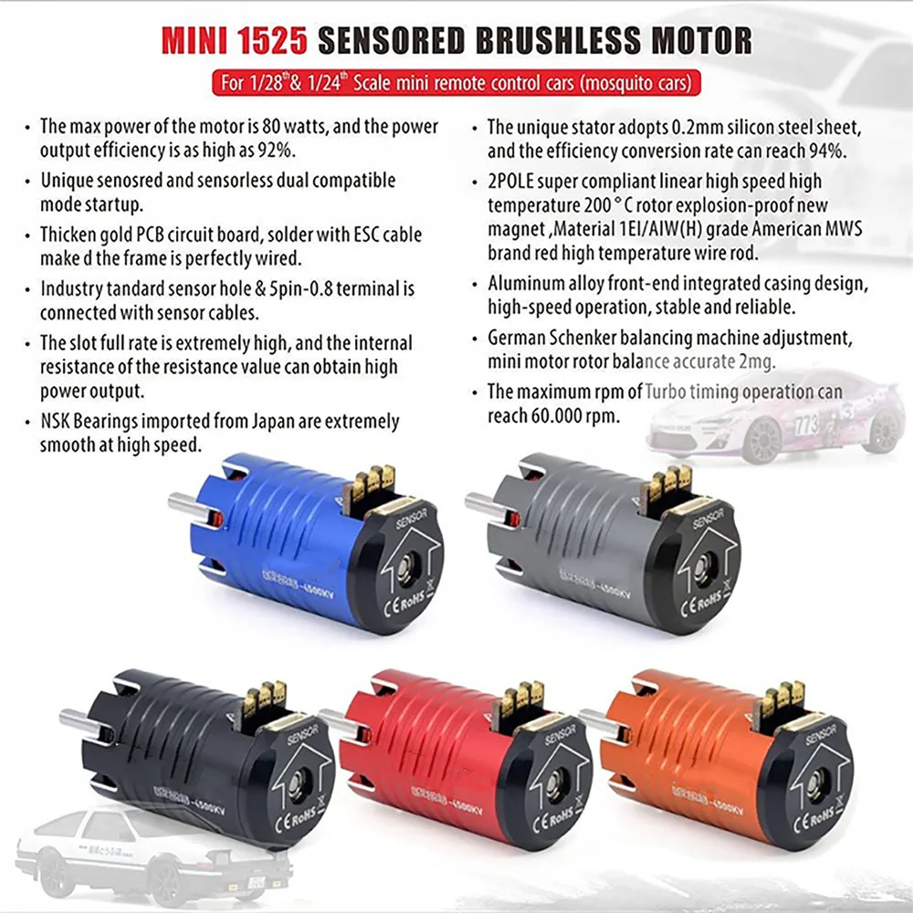 Mini 1525 Sensored Brushless Motor for 1/28 1/24 Scale Mini Remote Control Cars Mosquito Cars Rc Car Accessories