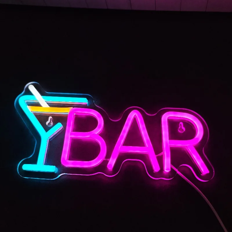 

Светодиодный неоновый логотип "YBar" с дизайном в виде бокала для коктейля - питание от USB, многоцветный дисплей, украшение для вечеринок и баров, аксессуары для бара.