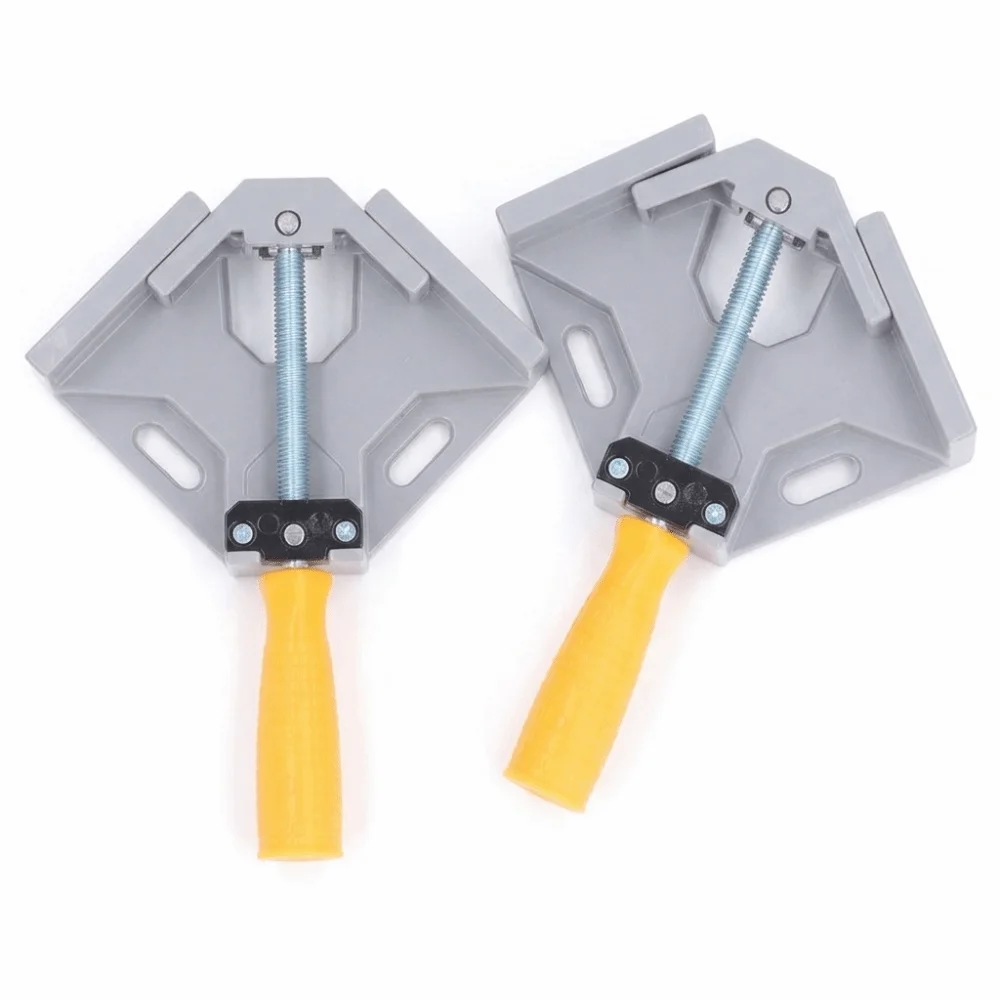 2pcs 90 Degree Corner Clamp Set Single Handle Aluminum Alloy Right Angle Clamp Adjustable Swing Jaw Woodworking Clamps