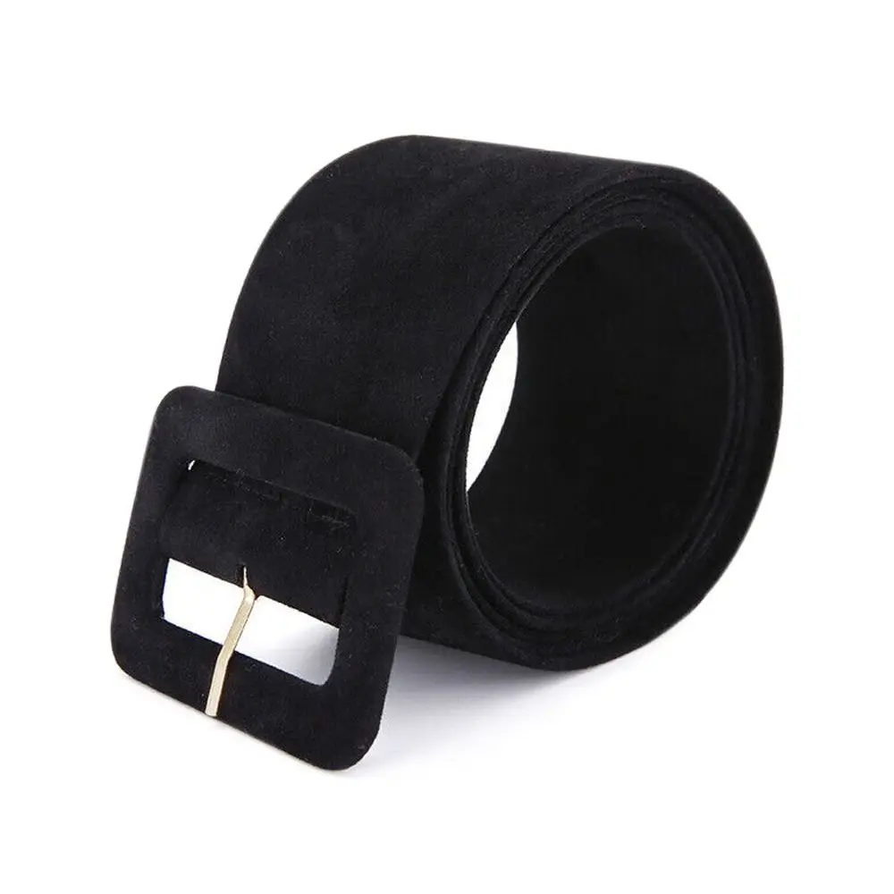 Fashion Women Velvet Belts Jeans Retro Wild Waistbands Strap Square Pin Buckles Belts
