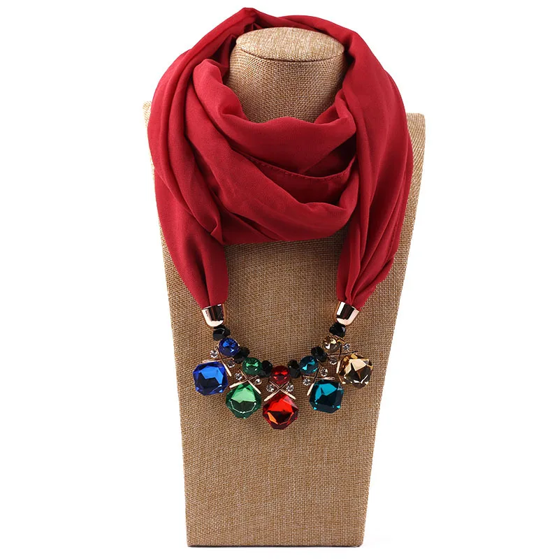 Women Ethnic Choker Necklace Scarf Female Geometric Resin Beads Statement Chiffon Tassel Scarve Headscarf  Bohemian Jewelry