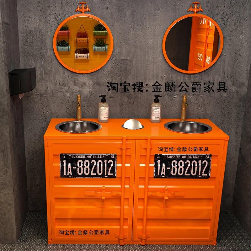 

Industrial wind stainless steel container oil drum type wash basin bathroom creative wrought iron floor column wash table