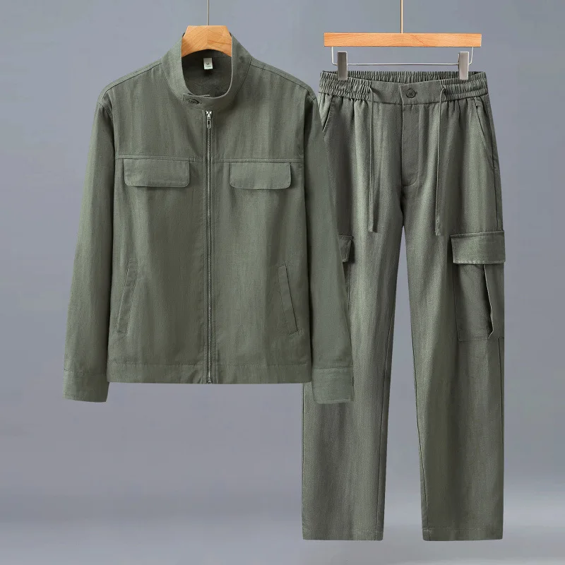 Men's Edgy Handsome High Quality Lyocell Linen Suit Set Modern Outdoor Workwear Style 2026 Fall Autumn New Arrival