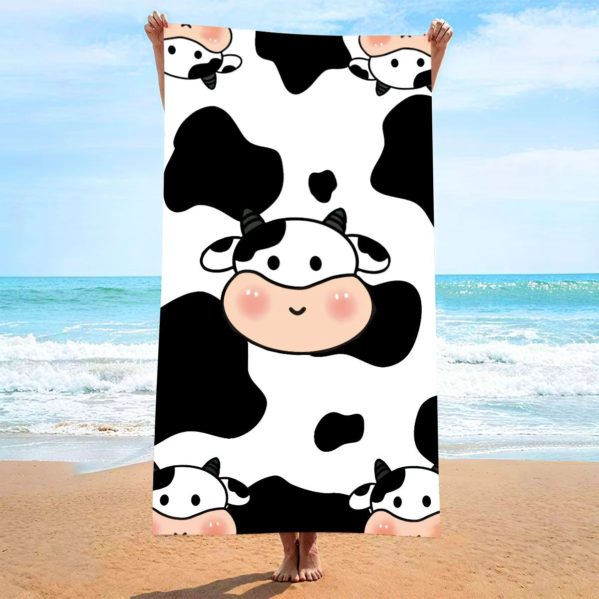 

Cute Cartoon Cow Print Beach Towel Black and White Animal Polyester Quick Dry Bath Towel Summer Pool Swim Kids Girls Sand Free