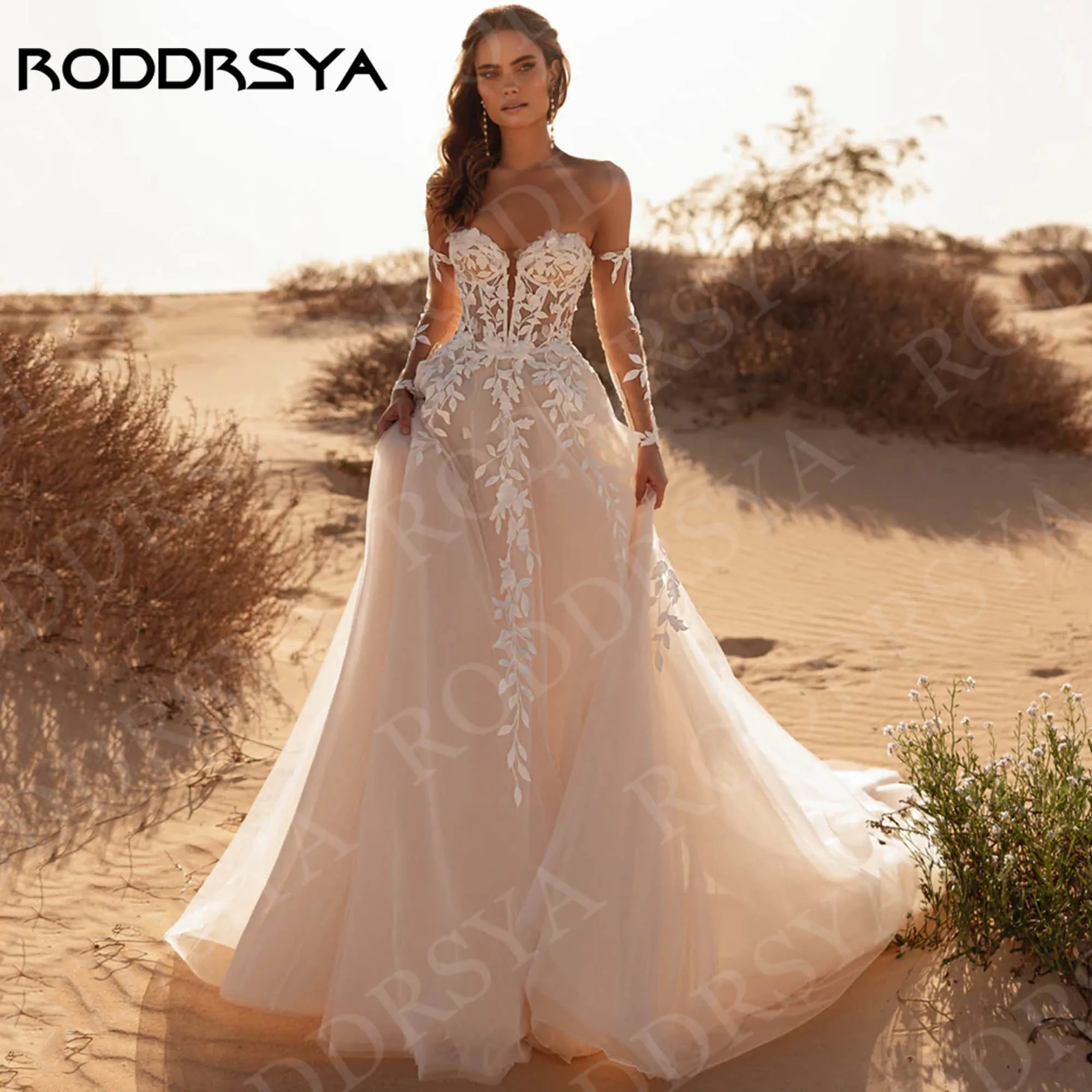 

RODDRSYA Wedding Dresses Long Sleeve Customized Charming Tulle Sweetheart Lace Applique Bridal Dress Elegant vestido de novia