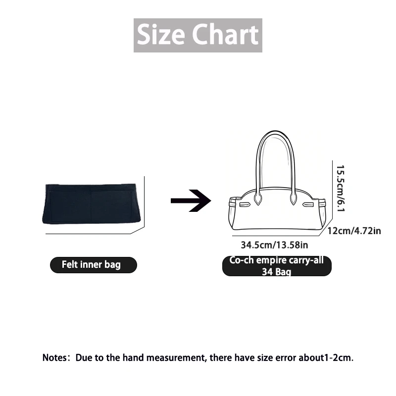 EverToner Women's Organizer For Co-ch empire carry-all 34 Bag Felt Travel Bag Insert Liner Purse Organizer Cosmetic Inside Bags