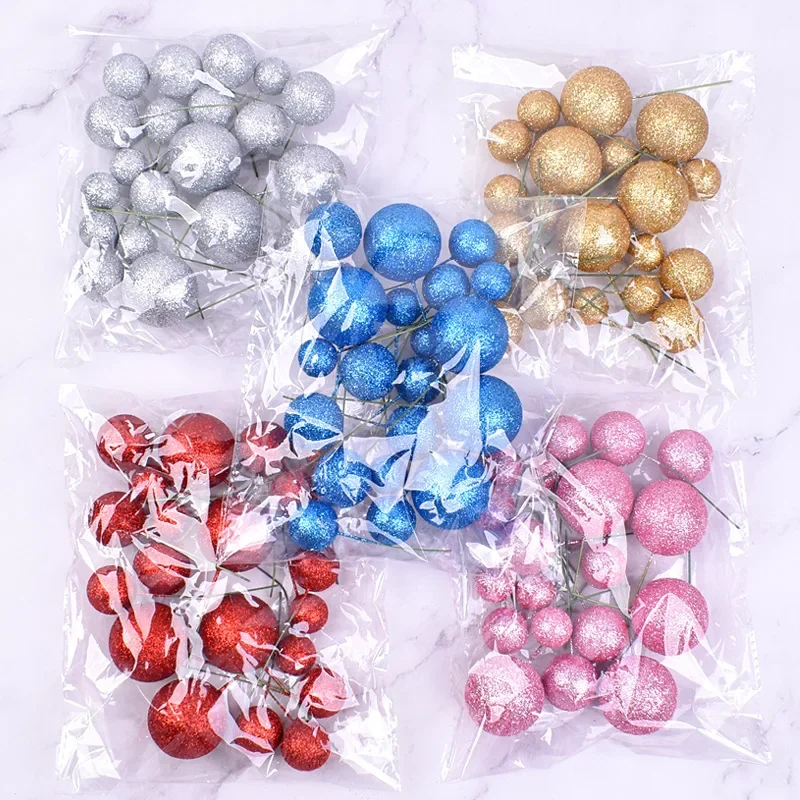 20pcs Cake Topper Ball Set 2cm-4cm Spheres Smooth Glitter Balls DIY Birthday Cake Decoration Wedding Birthday Party Supplies