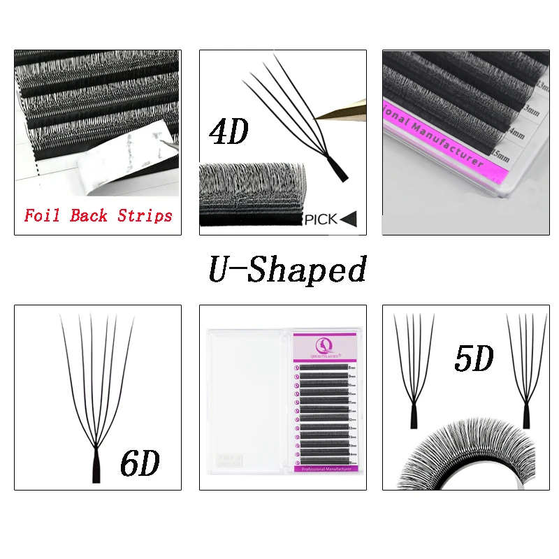 Qbeautyelashes U شكل YY 4D 5D 6D الرموش تمديد 2D UU حليقة C D 0.07 مللي متر 5D لاش سهلة قبل صنع مروحة حجم ماكياج الرموش #2