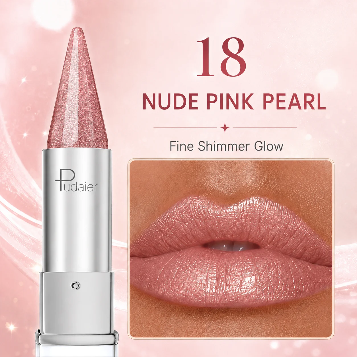 Schimmernder Lippenstift, feiner, leuchtender, rosafarbener, hautfarbener Lippenbalsam, langanhaltender, feuchtigkeitsspendender, perlmuttfarbener Lipgloss, wasserfeste Kosmetik für das tägliche Make-up – Detail 1