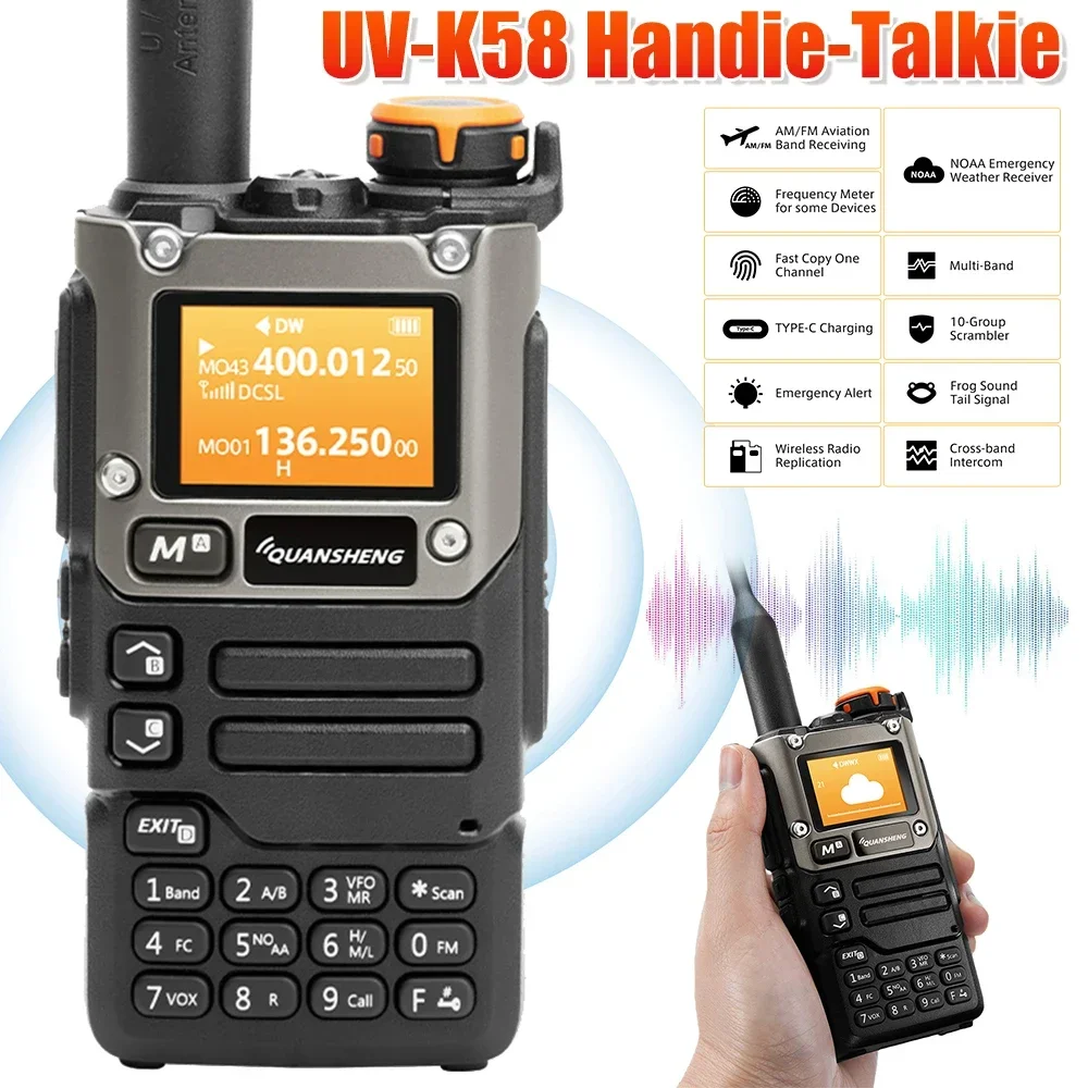 UV-K6 Handie-Talkie UHF VHF DTMF FM Portable Multi-Band Transceiver NOAA Wireless Frequency Two Way CB Radio Communicator Device