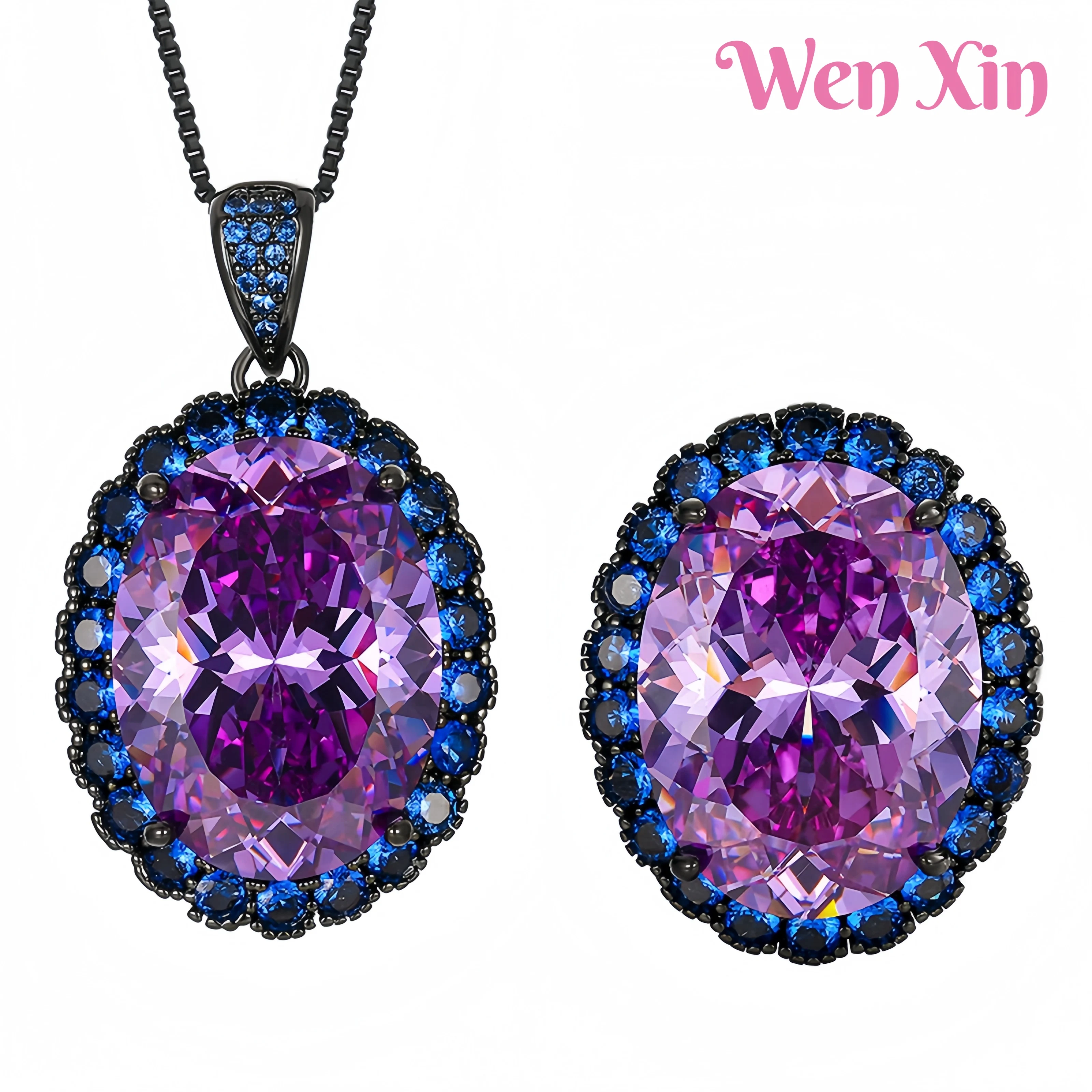 

WENXIN Brand MUSHAN MCT New Top Grade Quality Rings Pendant Necklace For Women Egg Shaped Pendant Necklace Rings Suit Jewelry
