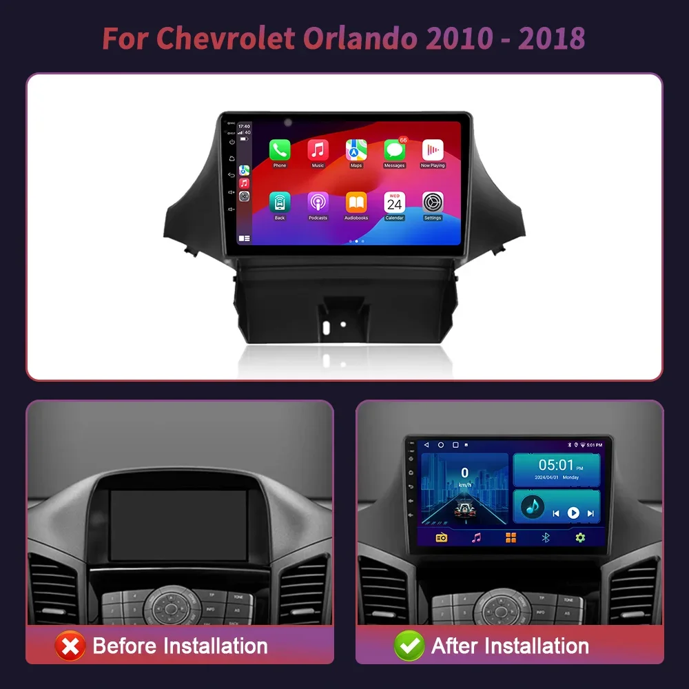 Auto Wireless Carplay Car Radio Multimedia Player Navigation GPS 4G Bluetooth WIFI Android 14 For Chevrolet Orlando 2010 - 2018