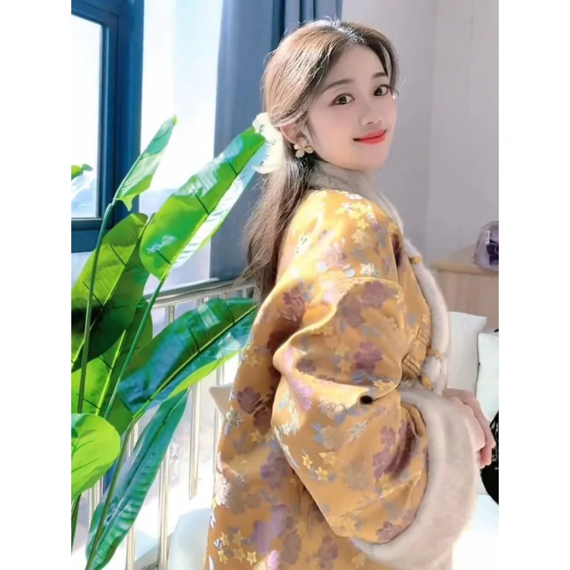 

The Women Winter Extremely Elegant and Good-looking Bestseller Fashion Outerwear New Yellow Chinese-style Cotton-padded Jacket