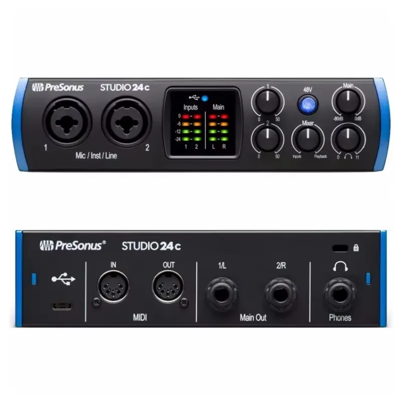 PreSonus Studio 24c audio interface sound card 2 mic/instrument/line inputs with XMAX-L mic preamps for home recording studios