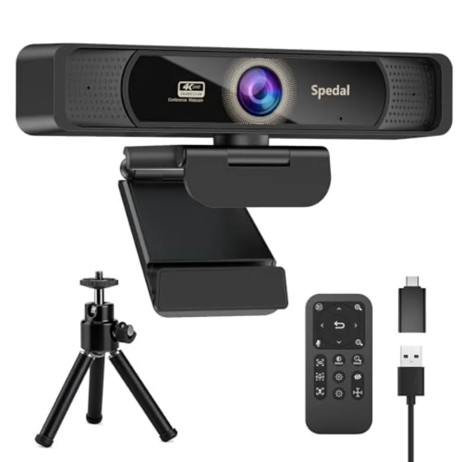 

4K Webcam with Tripod Wide Angle 120° USB Webcam Sony 1/2.8" Sensor Dual Microphones Remote Control Auto Focus for Video Confer