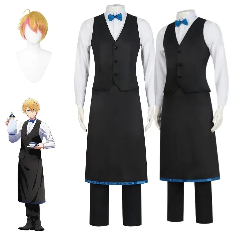 Nieuw Binnen Aqua Cosplay Kostuum Zwart Ober Uniform Pruik Schort Shirt Broek Strikje Vest Akua Hoshino Cosplay Kledingstuk