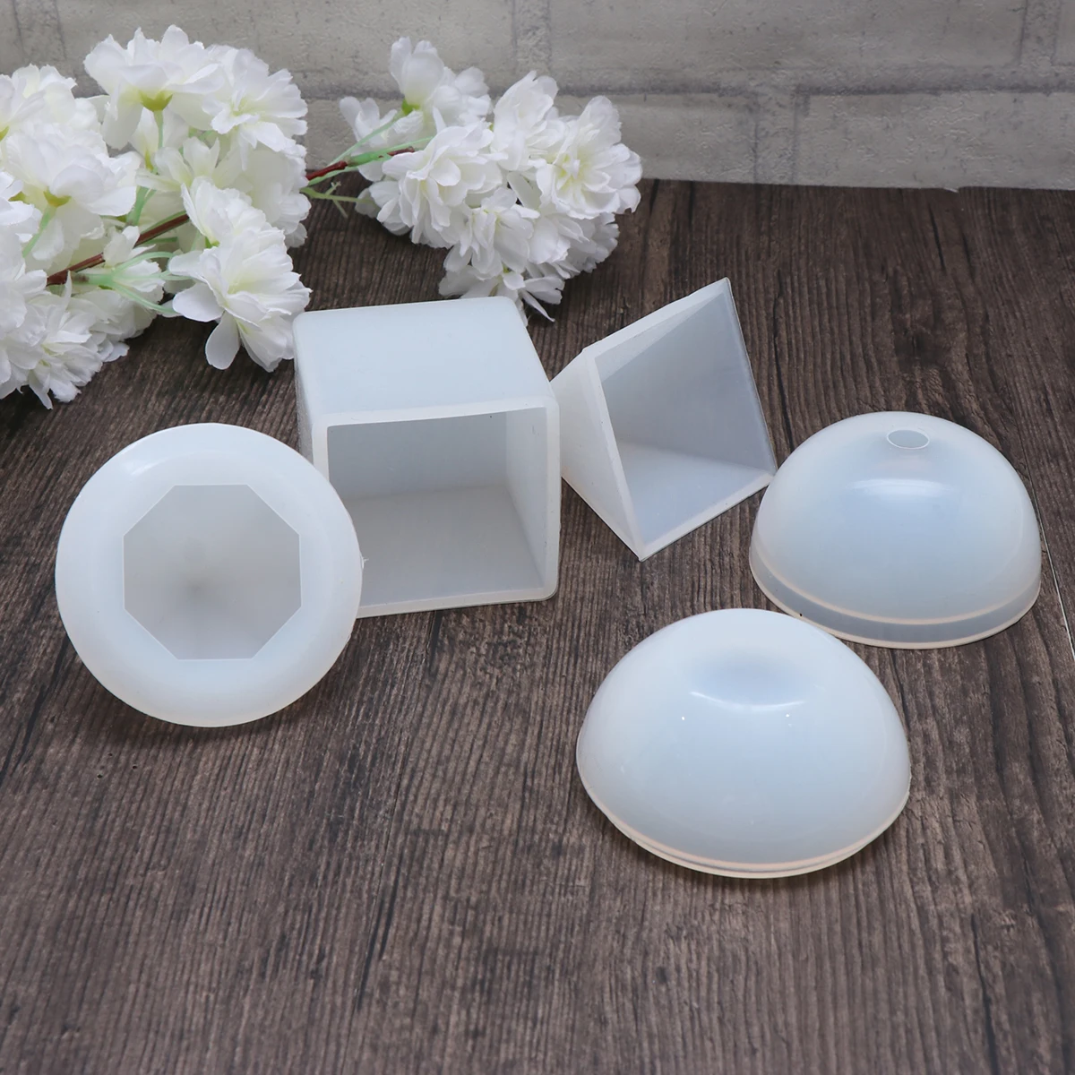 

4 Pcs Food grade Silicone Molds for Epoxy Sphere Cube Pyramid Ocean Brick Baking Soap Cake DIY Crafts Sculpture Making