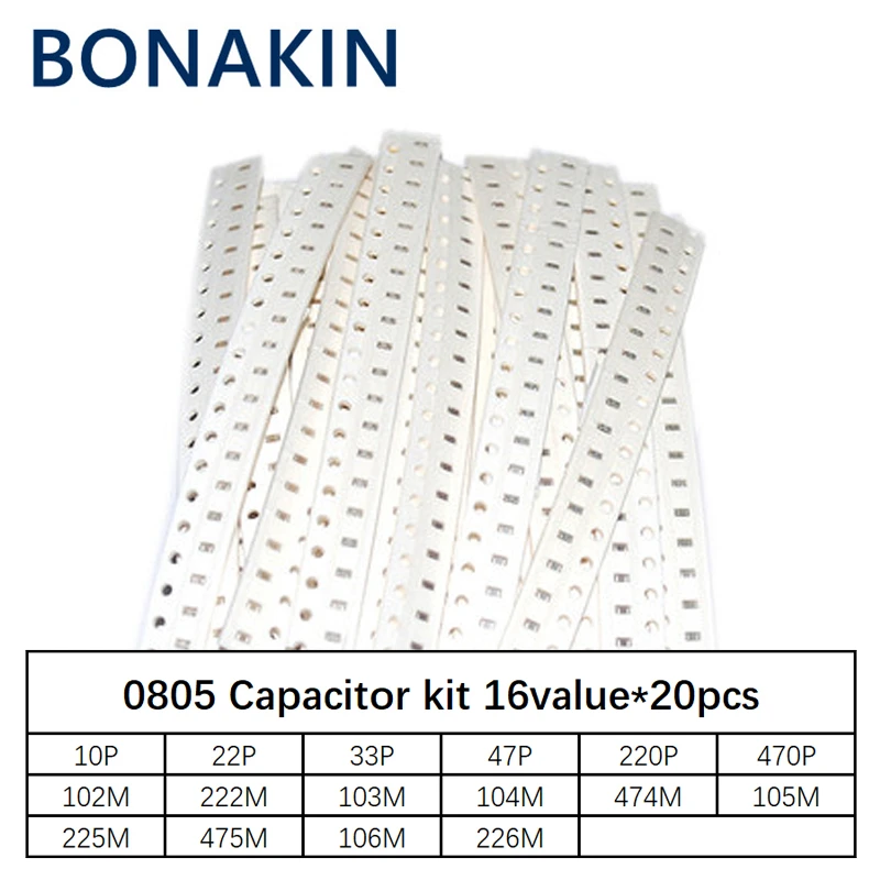 0805 SMD конденсатор в ассортименте, 16 значений * 20 шт. = 3 20 шт. 10 пф-22 мкФ набор образцов