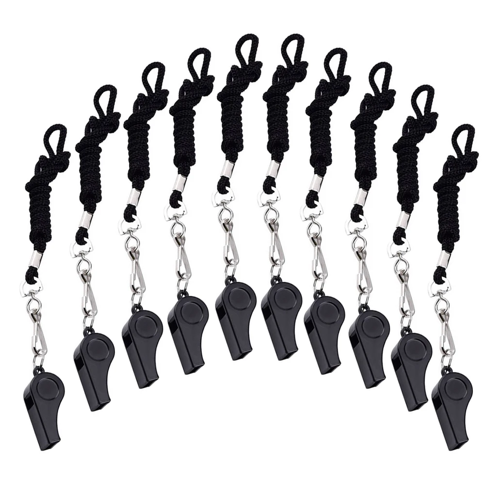 

10pcs Whistle Plastic Pendant Emergency Sports Whistles Referee Portable Lightweight Keychain Teacher Gift Black