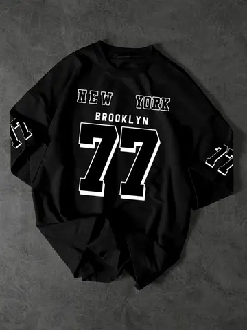 Men's Streetwear T-Shirt New York Brooklyn 77 Graphic Print Crew Neck Short Sleeve Polyester Tops With Sleeve Detail S-XXL
