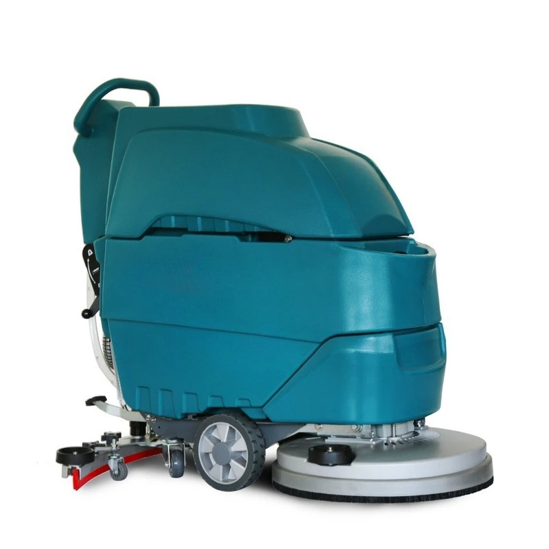 Factory floor scrubber industrial workshop walk-behind sweeping suction and mopping integration