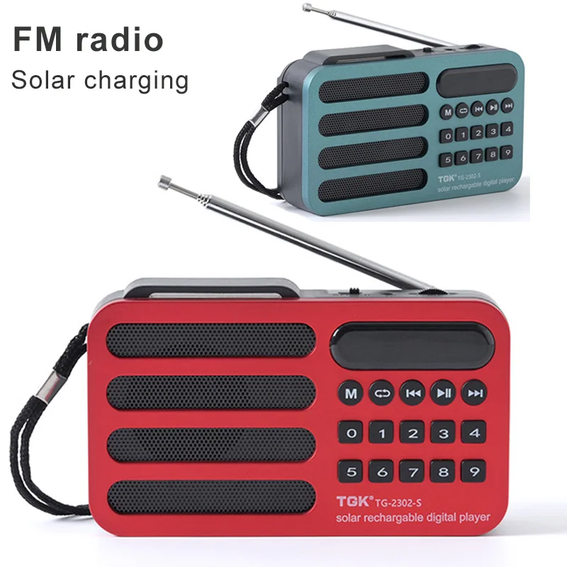 Mini Radio de bolsillo con carga Solar, receptor FM, Altavoz Bluetooth inalámbrico, compatible con BT, USB, tarjeta TF, reproducción, Radio FM portátil HIFI