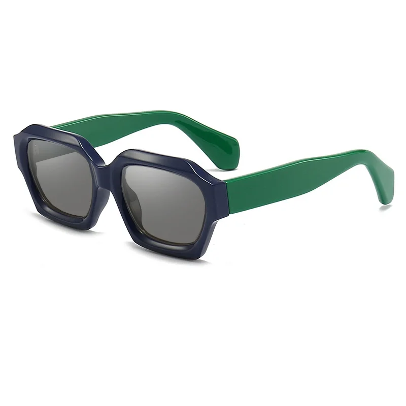 Dicker Rahmen Polygon getönter Schatten Lesebrille Herren Damen Fertige Korrektionsbrille Freizeit Outdoor Graue Sonnenbrille – Detail 10