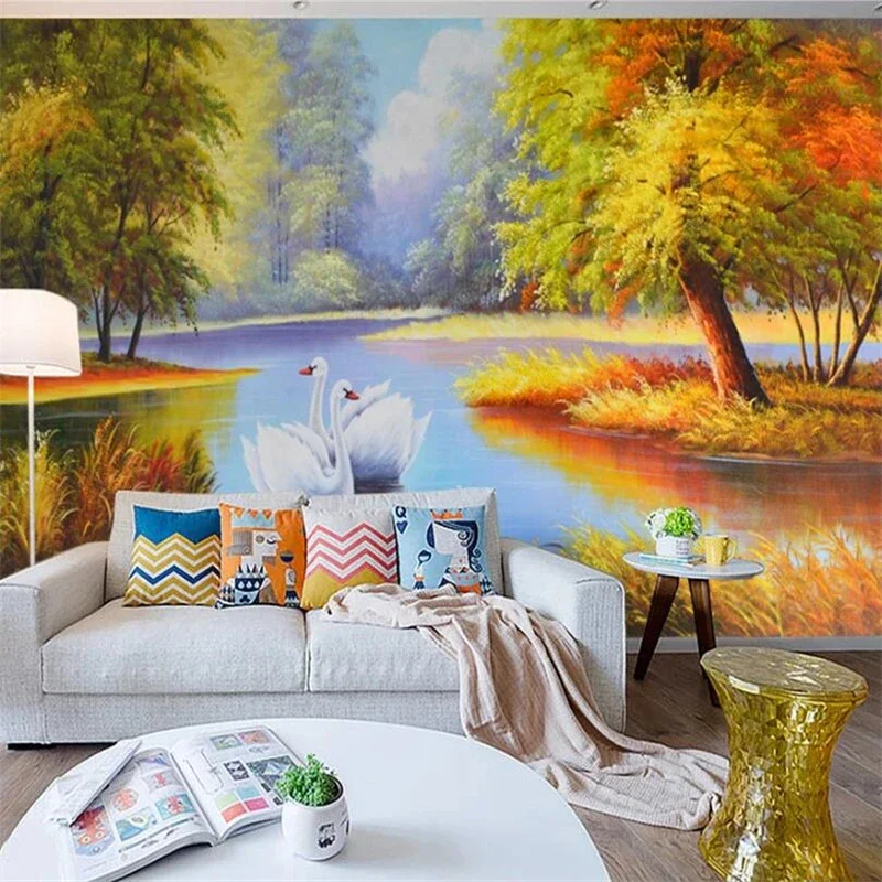 

wellyu papel de parede Custom wallpaper 3d murals lake heart swan scenery oil painting art mural living room bedroom wallpaper