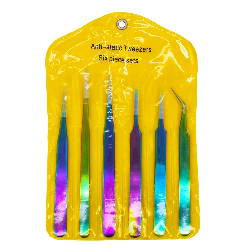 Stainless Steel Rainbow Tweezers Set Volume Eyelashes Extensions Eyebrow Tweezers Curved Nipper Makeup Phone Repair Tools Tongs