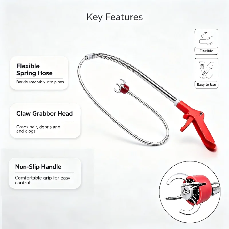Retractable Stainless Steel Pipe Dredger,  Flexible Claw Grabber ,Bendable Drain Clog Remover for Bathtub Hair Cleaning Tool