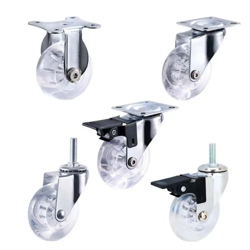 4 Ruedas Giratorias de Poliuretano (PU) de 1.5 Pulgadas M8x15mm para Vitrinas, Pantallas, Cunas de Bebé, Transparentes, Universales