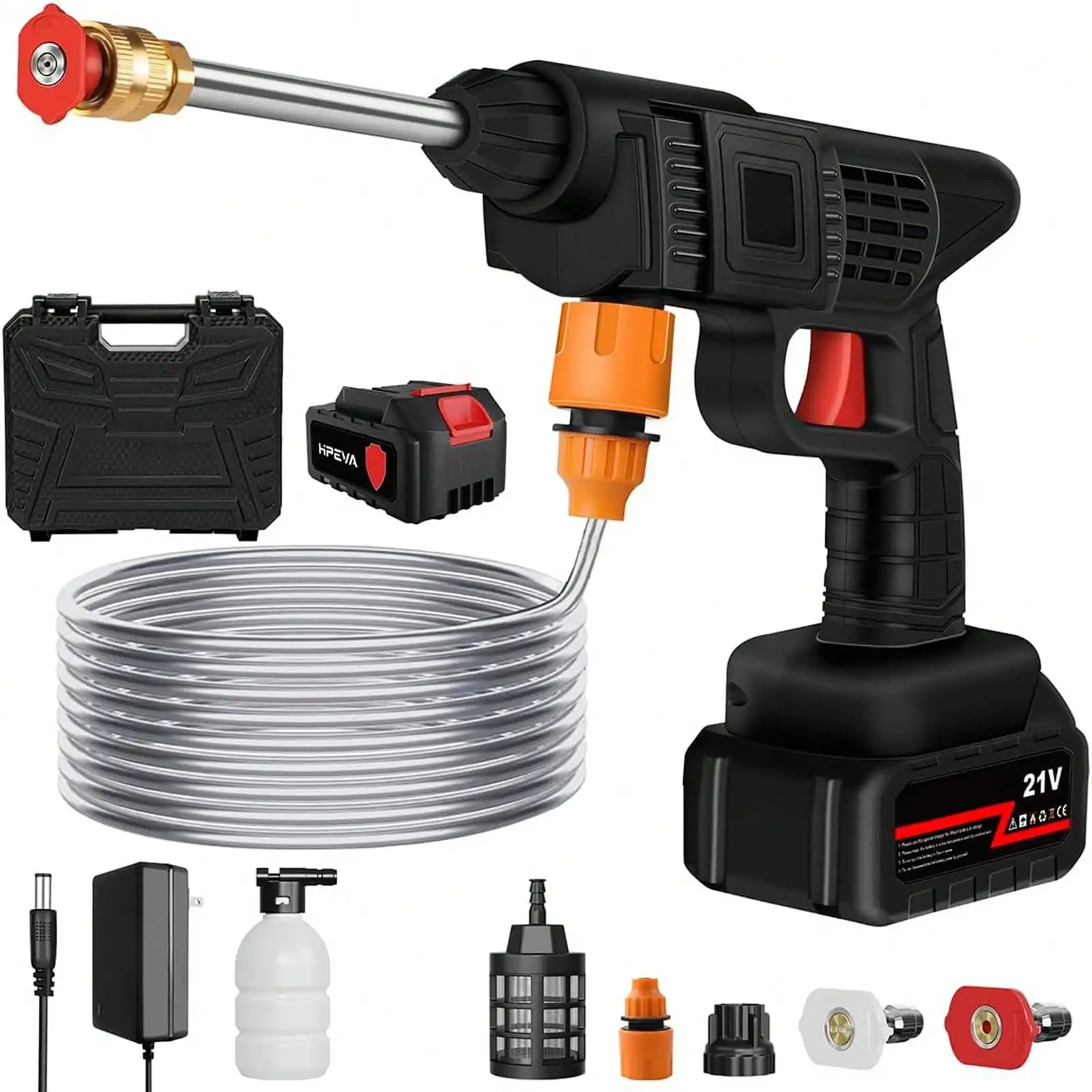 

Pressure Car Washer Gun- Portable Rechargeable Electric Cleaning Tool With 435PSI Water Gun, Foam Cannon, 2 Batter