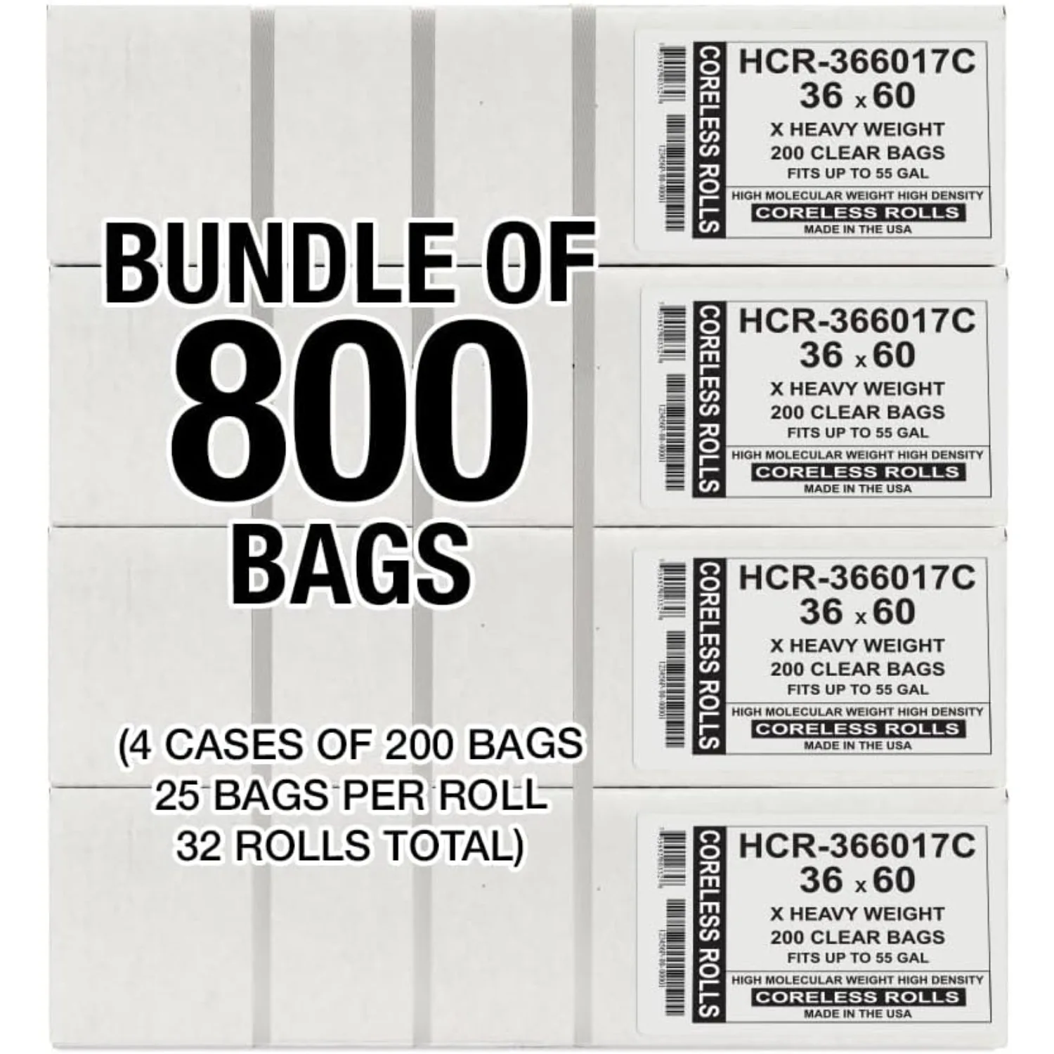 High Density Trash Bags 55 Gallon 800 Count 17 Micron (eq) 36