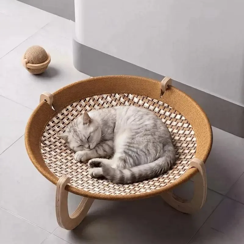 Wicker Cat Hammock, A Reversible Pet Hammock Suitable for All Seasons, A Breathable and Cool Summer Cat Bed, Comfortable